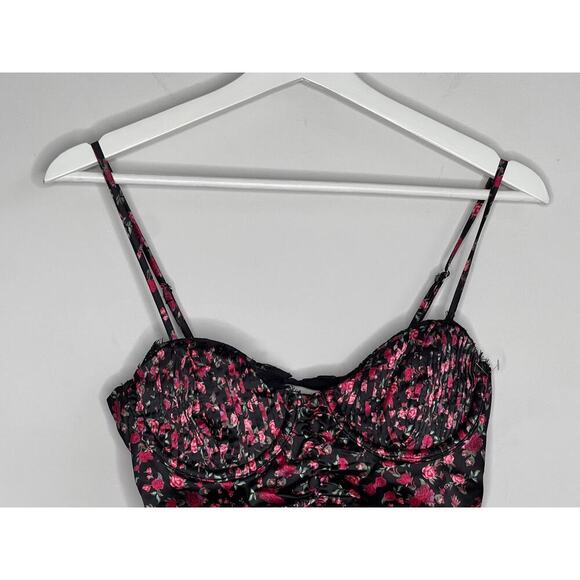 For Love & Lemons Melrose Floral Print Bustier Crop Tank Black/Pink Womens Small - Picture 4 of 11